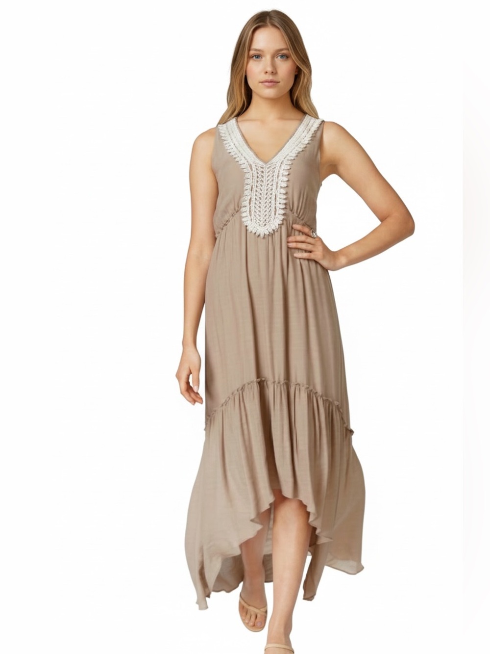Ny Collection Crochet-Trim Maxi Dress, Size Small, Retail $70.00